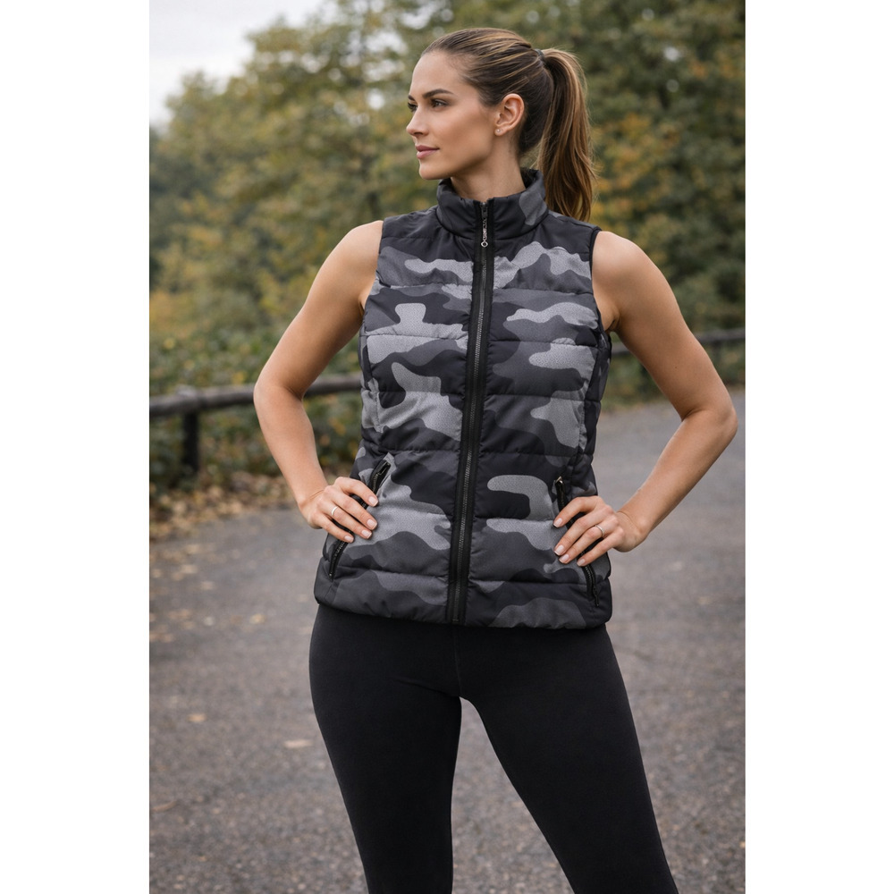 Ultracor Gray Camo black Gray Puffer Vest Full‎ Zip Quilted Sleeveless Jacket S
